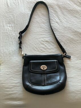 Coach Black Pebbled Leather Shoulder Bag with Turnlock Pocket